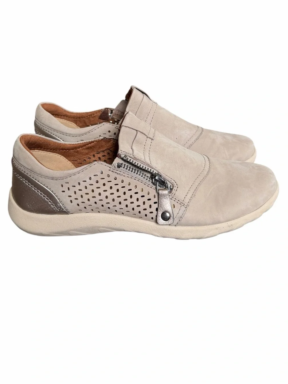 Rockport 7 Taupe & Metallic Cobb Hill Amalie Zipper Slip-On Sneakers